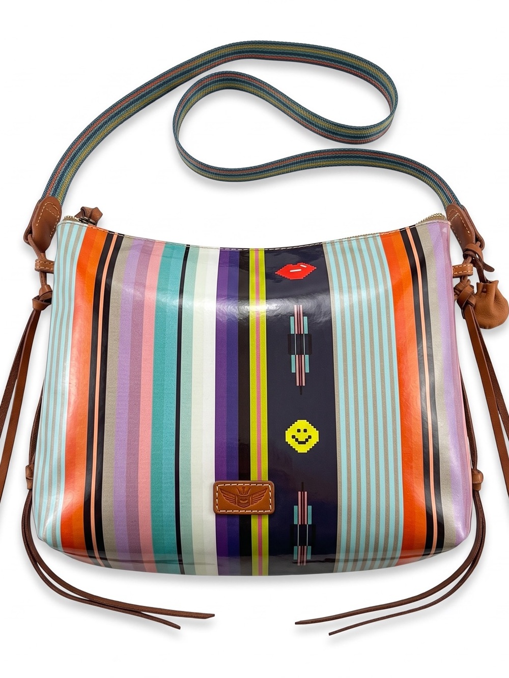 Consuela Multicolor Stripe Crossbody Bag with Brown Trim